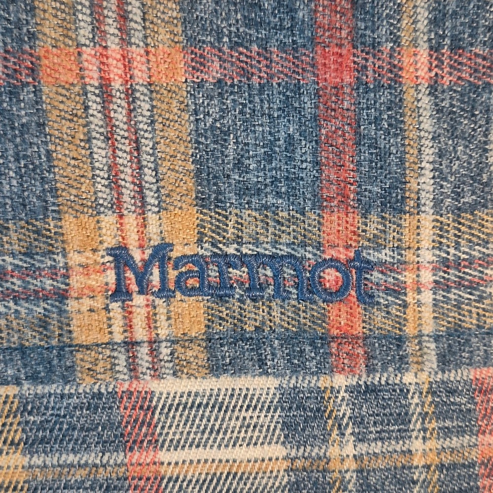Marmot Womens Sherpa Lined Flannel Jacket Plaid Blue Orange Small - Picture 3 of 5